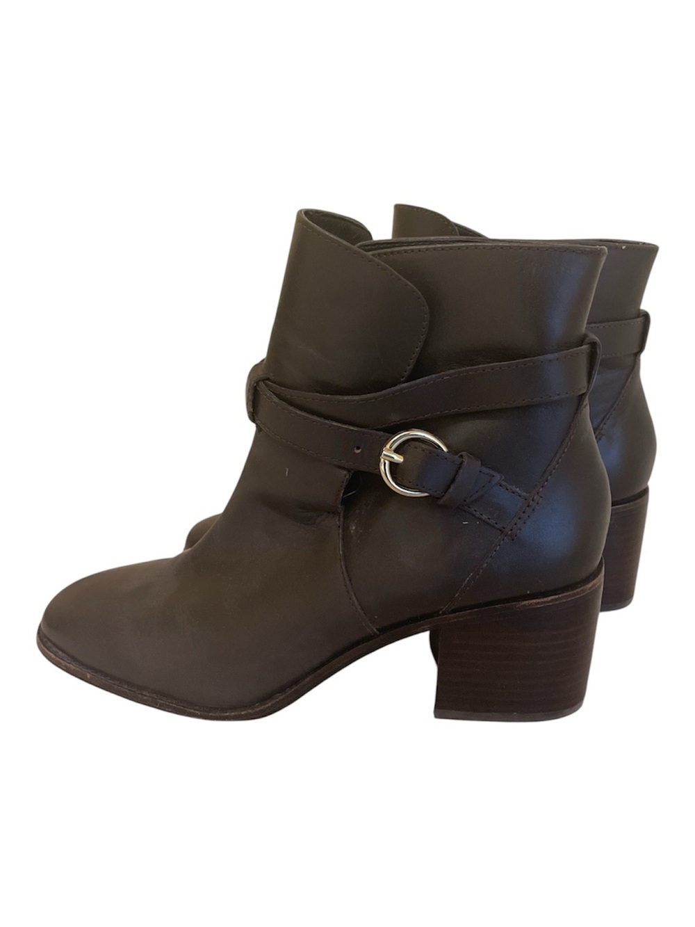 Ann Taylor Brown Leather Ankle Booties with Buckle Strap